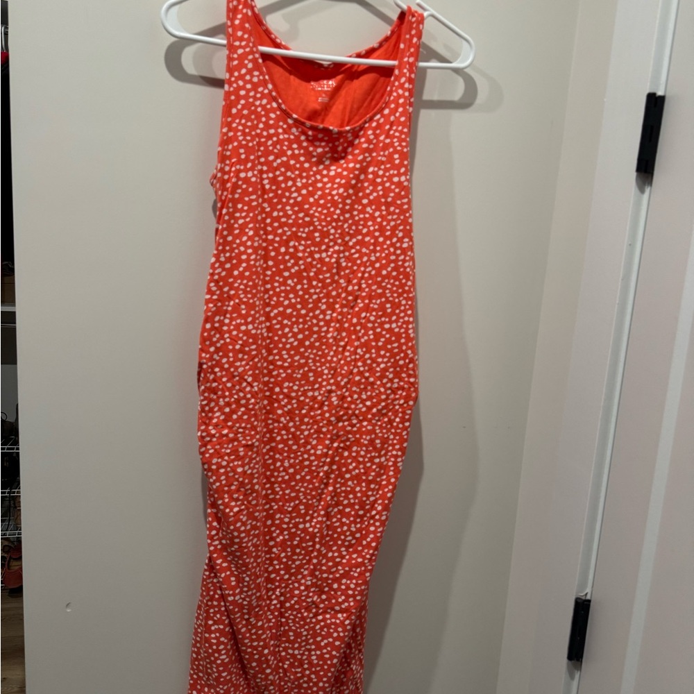 Isabel Maternity by Ingrid & Isabel Red/orange Polka Dot Midi Dress